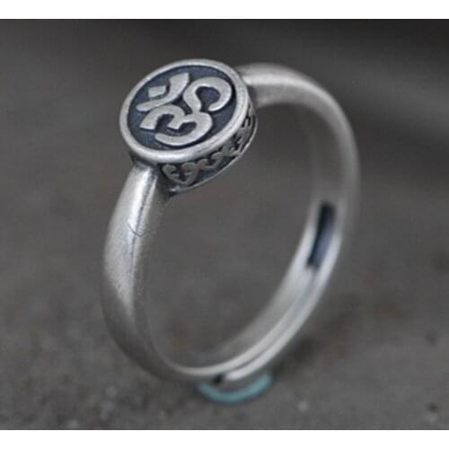 BOCAI new S925 pure silver simple art six-character mantra silver ring female real 925 silver adjustable female ring good luck