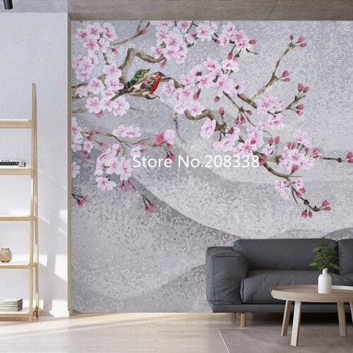 Beautiful Plum flower Full hand made glass mosaic artwork wall mural free shipping