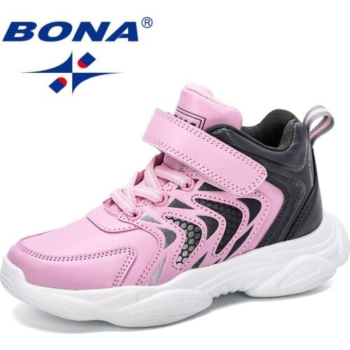 BONA 2019 Children Casual Shoes Elastic Lace Light Weight Kids Shoes Boys Girls Sneakers Breathable Sport Shoes High Upper Shoes