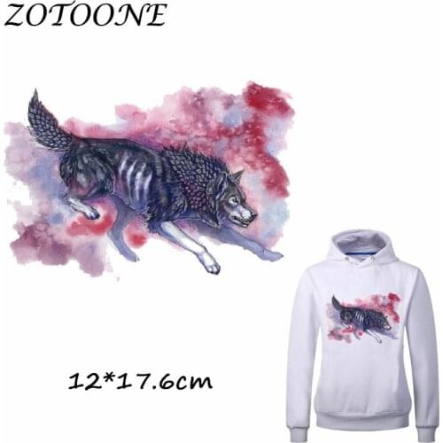 ZOTOONE Cool Watercolor Wolf Patch for Clothing Iron-On Garment Heat Transfer Badges Diy Accessory T Shirt Deco Applique Patches