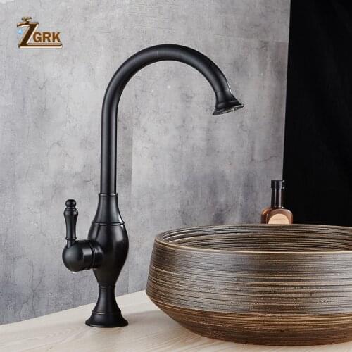 ZGRK Euro Retro Black Kitchen Faucet Swivel Singe Handle Brass Kitchen Mixer Faucet Oil Rubbed Black Bronze Kitchen Taps