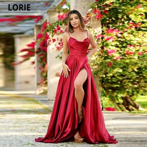 LORIE Sexy Evening Dresses Long V-Neck Spaghetti Straps High Side Split Formal Arabic Prom Gown Celebrity Party Dress Train