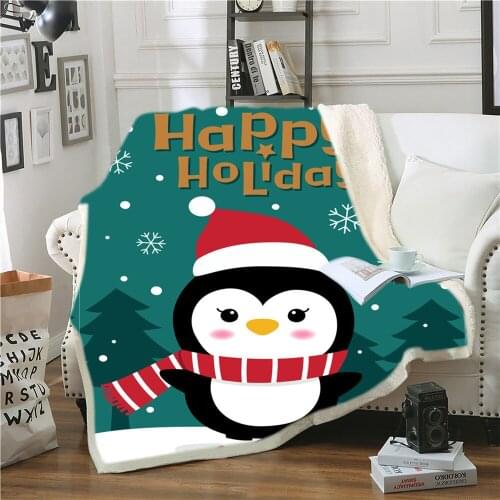 Cute Christmas Penguin 3D-printed Sherpa Blanket On The Sofa Bed Covered Travel Bedding Export Velvet Plush Throw Wool Blanket
