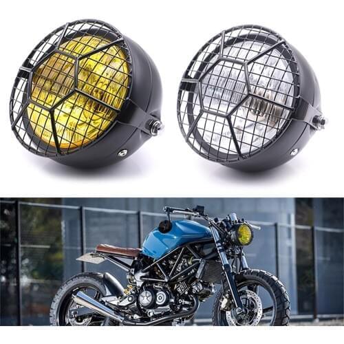Motorcycle Retro Black Metal Grid 35W Halogen Front Headlight Lamp Kit Fits For CG125 GN125 For Harley Cafe Racer Honda