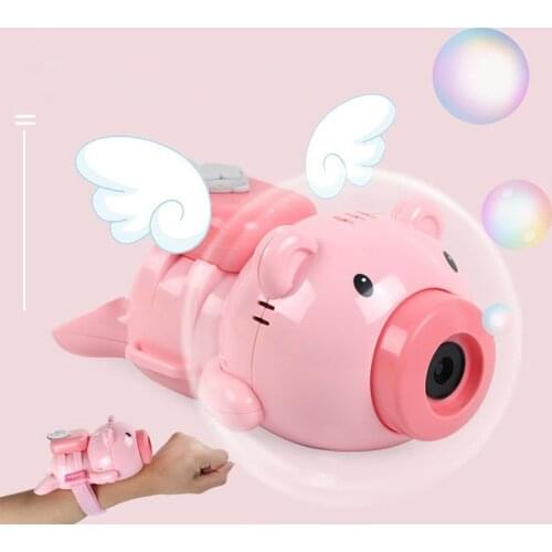 Cartoon Hand Strap Wrist Watch Bubble Blowing Soap Maker Toys For Children Cute Pig Automatic Bubbles Machine With Light Music