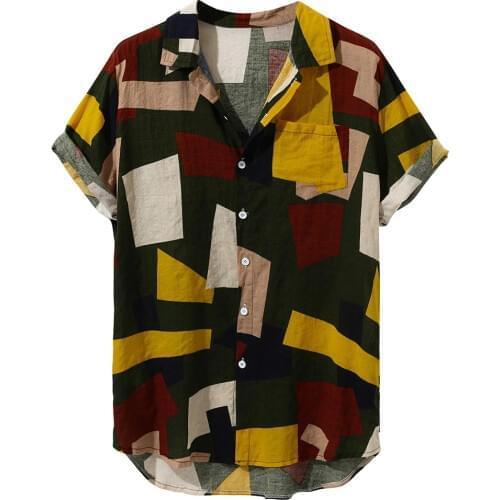 Home&Nest 2019 New Mens Short Sleeve Beach Hawaiian Shirts Cotton Casual Floral Shirts Regular Mens clothing Fashion Blouse Top