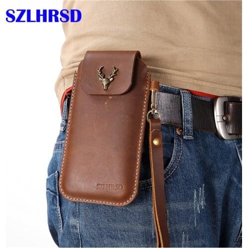 Wrist Men Genuine Leather Case Mobile Phone Waist Bag Wear Belt Verticle Waist Bag for ASUS Zenfone Lite L1 ZA551KL ZA550KL