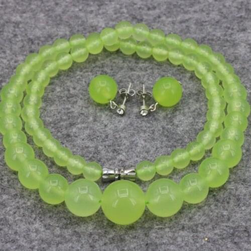 Grape Chalcedony Stone Round Bead 6-14mm Necklace Earrings Set Fashion Handmade Gifts Jewelry Women Party Collocation 18 Inch