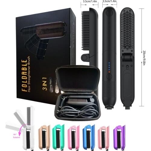 New Electric Heating Straight Hair Comb Beard Comb Straight Hair Device Hair Straightener Brush Straight Hair Comb Fold