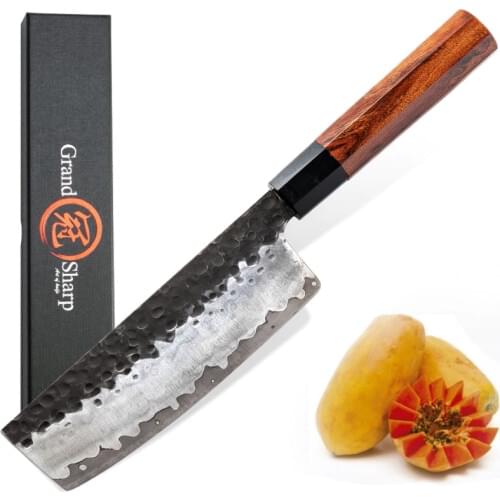 Nakiri Knife Hand Forged Kitchen Knives Japanese AUS10 3-Layer Steel Natural Wood Environmental Product Grandsharp Chefs Knives