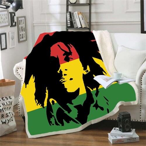 Reggae Singer Bob Marley Weed Funny Character Blanket 3D Print Sherpa Blanket on Bed Home Textiles Dreamlike Style 04
