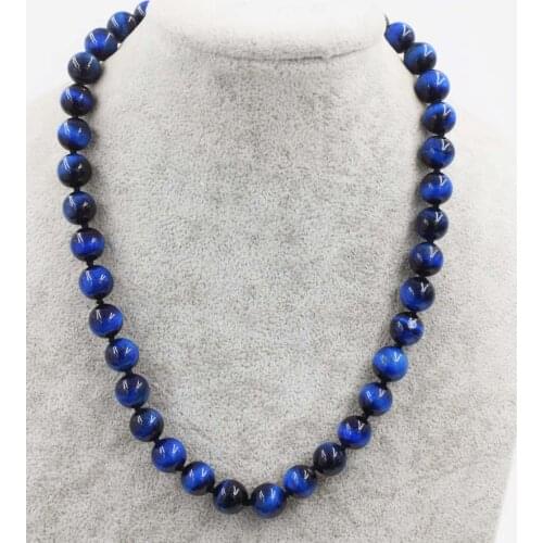 Tigereye blue round 10mm necklace 17inch wholesale beads nature FPPJ woman 2018