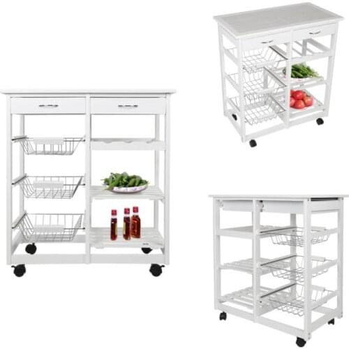 Kitchen Storage Trolley Holders Organizer Rack Movable Bathroom Shelf Rolling Shelving Cart Basket Stand Wheels Two Drawers HWC
