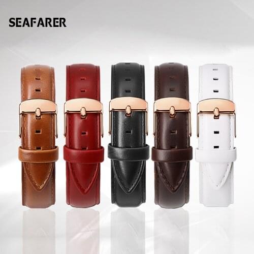 SEAFARER Leather Watch Band Rose Gold Clasp Watchband 20mm 22mm 24mm For DW Daniel Wellington Omega Watch Strap Watch bracelet