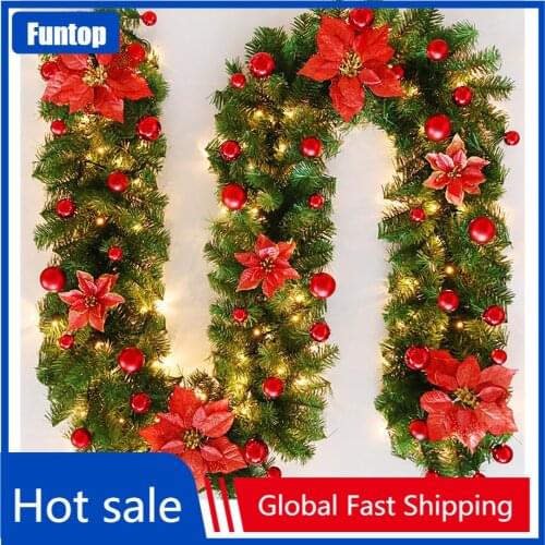 2.7M Christmas Decor Rattan Artificial Flower Vine Plants Home Outdoor Garden Decoration, Christmas Garland with Lights Battery