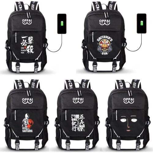One Punch Man Oppai Saitama USB Port Backpack Boy Girls Men Women Bag Travel School Bag Teenager Laptop Book Bag Mochila
