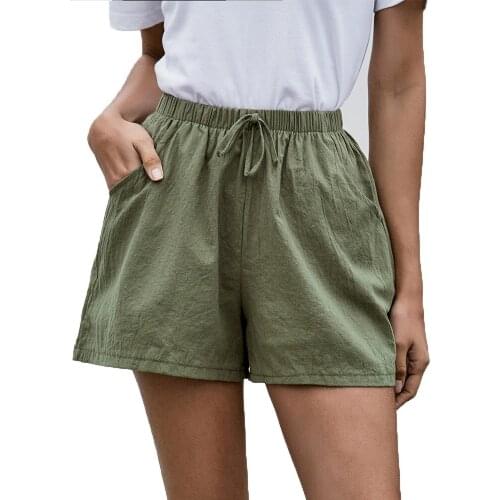 Girls Green Summer Shorts Ladies Casual Lace Up Wide Leg Loose Cotton Linen Shorts Sexy Short Biker Running mini Board Shorts