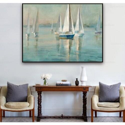Modern Wall Art Canvas Seascape Poster Nordic Wall Picture for Living Room Boat Sea Canvas Painting
