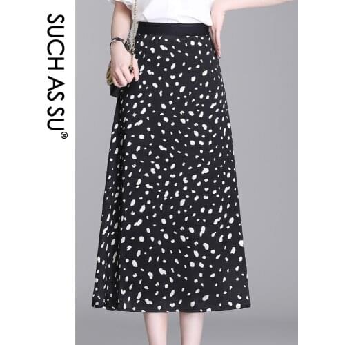 SUCH AS SU New Mid Long Spring Summer Skirts Womens Black Chiffon A-LINE Skirt High Waist Skirt S-3XL Size Slim Female 21118