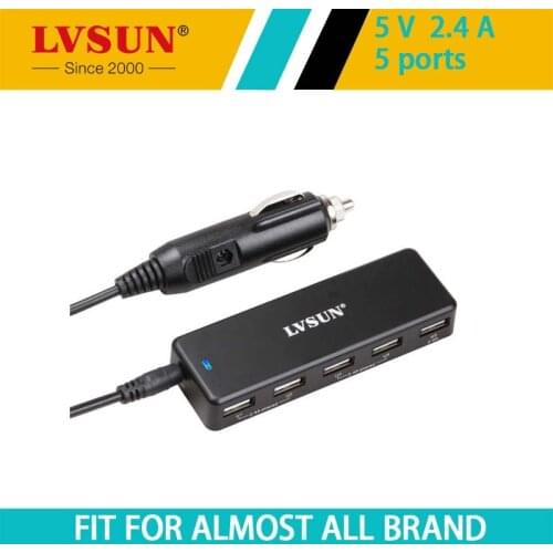 LVSUN 36W Universal Multi Port USB Car Charger 5 Port DC Adapter 5V 2.4A for iPad iPod iPhone Tablet Phone digital camera LS-5US