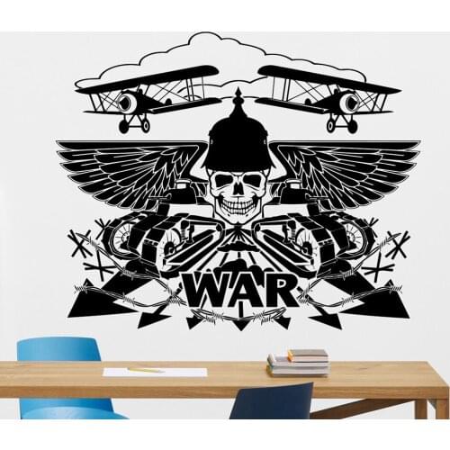 War Wall Decal Military Skeleton Skull Artistic Pattern Vinyl Wall Sticker Plane Army Art Poster Boys Child Playroom Decor Z274