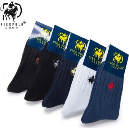 High Quality 5Pairs/lot Fashion PIER POLO Brand Socks Men Cotton Socks Meia Mens Socks Business Embroidery Winter Socks