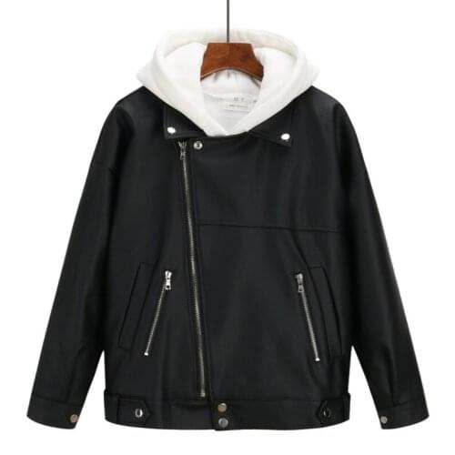 Womens PU Leather Zipper Jackets England Punk Black Cotton Warm Turn-down Collar Plus Size Loose Female Short Coats