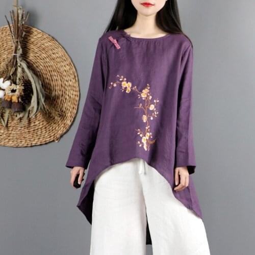 Ladies Chinese Tops 2021 Spring Cotton Linen Blouses Oblique Shirt Qipao Cheongsam Top Hanfu Chinese Style Clothing Women 12421