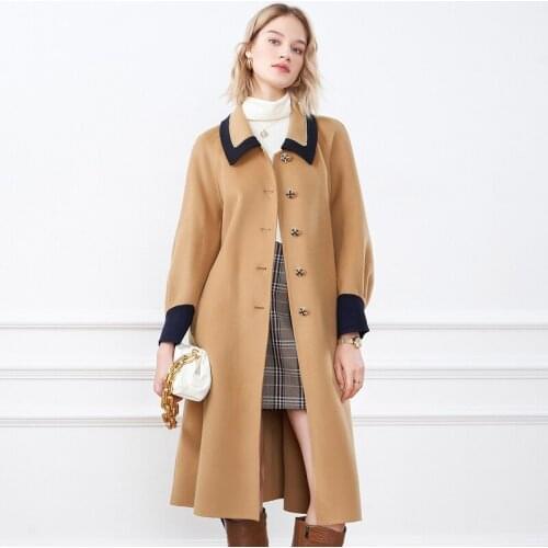 Womens Clothing 2021 Winter New Color Matching Lapel Double-sided Overcoat Womens Wool Overcoat