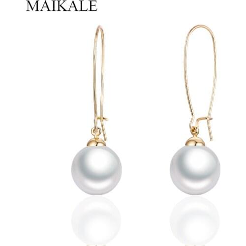 MAIKALE New Fashion Luxury Round Dangle Gold Camber Long Earrings Hanging Big Pearl Drop Earrings for Women Jewelry Brincos