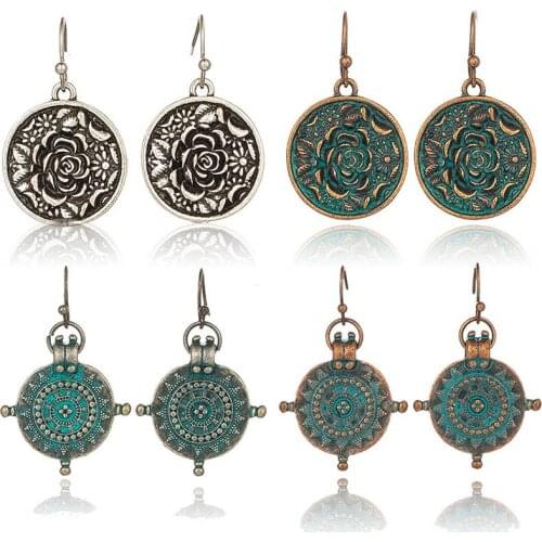 2019 New Fashion Retro Vintage Ethnic Round Dangling Earrings For Women And Girls Wedding Engagement Accessories Ear Ornaments