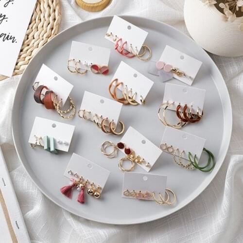 MENGJIQIAO New Simple 6pcs/set Metal Hoop Earrings For Women Acrylic Geometric Circle Brincos Party Ear Accessory Jewelry Gifts