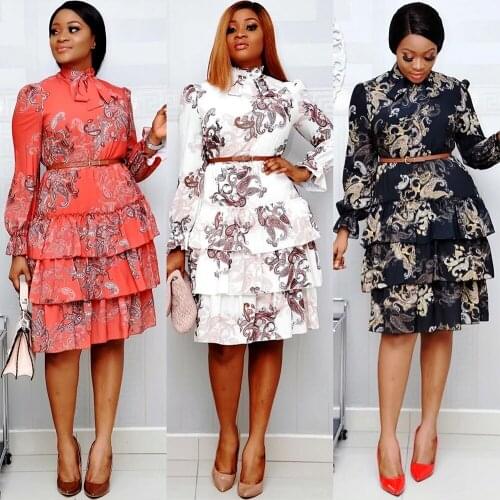 Autumn Dress Woman 2020 Casual Plus Size Slim Office cupcake Dresses Vintage Sexy Long Party Dress Africa Print Dress With Belt