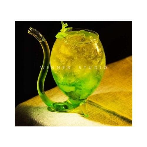 Fashion Style Creative 300ml 1Pcs Devil Red Wine Glass Transparent Cup Mug With Built in Drinking Tube Straw Newest