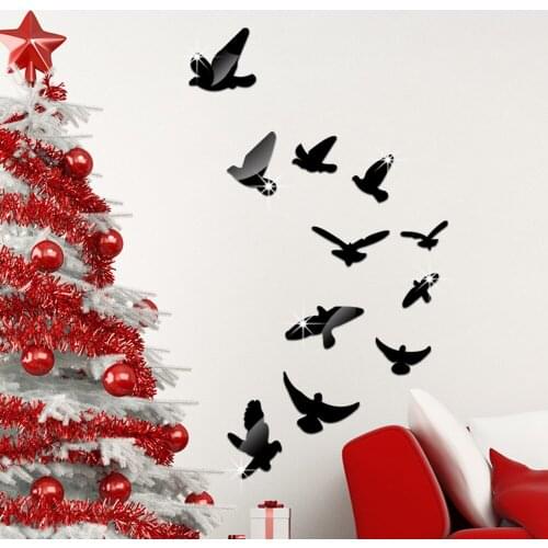 11pcs/batch 3D Dove Mirror Wall Sticker Decal Wall Art Detachable Wedding Decoration Children Room Decoration Sticker