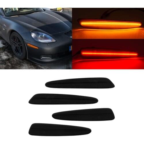 4PCS Smoked Amber Front Red Rear LED Side Marker Light For Chevrolet Chevy Corvette C6 2005-2013