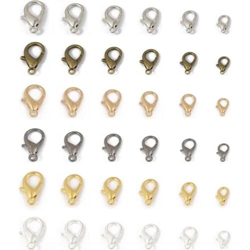 50pcs 10/12/14mm Gold Silver Rhodium Bronze Lobster Clasps Hooks for Necklace Bracelet Chain Connectors DIY Jewelry Making Parts