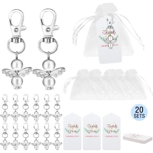 60Set DIY Guardian Angel Keychain Wedding Party Baptism Mini Keepsake Wings Pendant Decorative Gifts