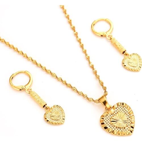Bangrui Heart Jewelry sets Classical Necklaces Earrings Set Gold Color & Brass,Arab/Africa Wedding Brides Dowry women girls gif