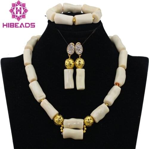 Handmade White Coral Beads Statement African Necklace Sets Dubai Wedding Engagement Jewelry Set Free Ship CG045