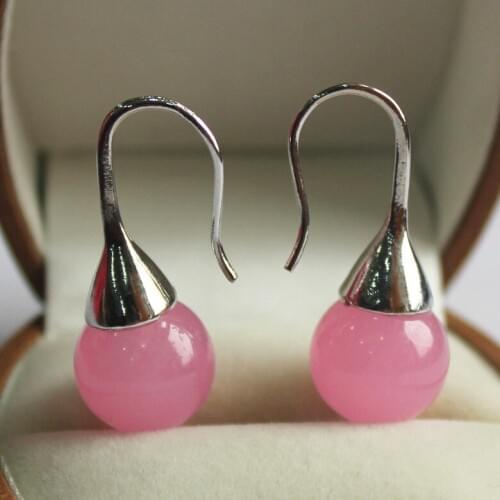 Free shipping noble woman 12mm pink jades bead earring