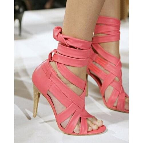 Designer new fashion lace-up high heel sandals cross strap stiletto heels wedding party dress shoes woman women summer sandals