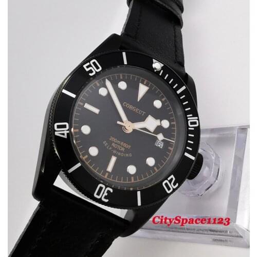 Corgeut 41mm stainless steel black PVD case automatic mens mechanical watch Waterproof luminous dial