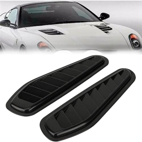 2PCS Glossy Black Style Car Air Flow Intake Decorative Scoop Bonnet Vent Hood Cover Scoop Auto Side Deflector Outlet Styling DIY