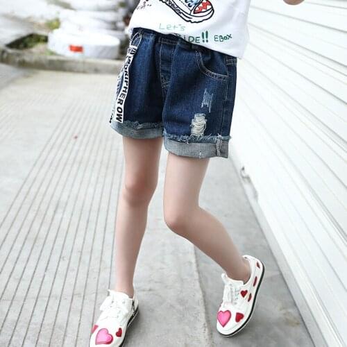 Girls Ripped Denim Shorts 2021 New Summer Children All-match Hot Pants Teens Cotton shorts Trousers