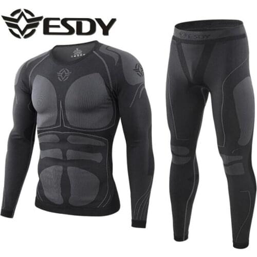 ESDY Winter Thermal Underwear Sets Quick Dry Sport Suit Running T-shirt Set Breathable Tight Long Tops & Pants Moto Jacket+Pants