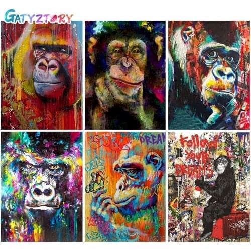 GATYZTORY DIY Painting By Number Color Gorilla Drawing On Canvas Animal Pictures By Numbers Kits Hand Painted Home DecorGift