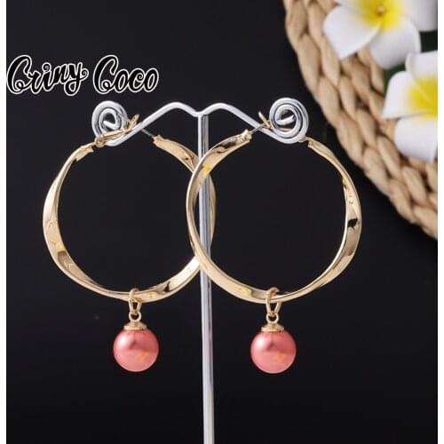 Hawaiian Colorful Pearl Hoops Earings Fashion Jewelry 2021 Female Big Boho Hanging Gold Plated Earing Hoop Earrings for Women