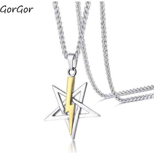 GorGor New Arrivals Trendy Stainless Steel Silver Color Five-pointed Star Lightning Pendant Necklaces for Women Jewelry PN-1164