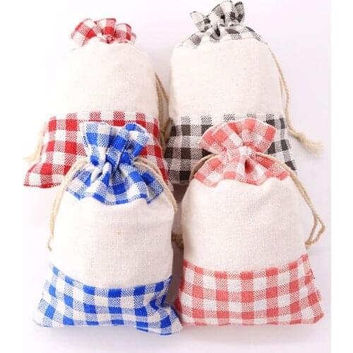 Hot Sale 10x14 13x18cm Linen Cotton Bags Grids Drawstring Gift Bag Pouches Cosmetics Candy Bracelets Jewelry Packaging Bags